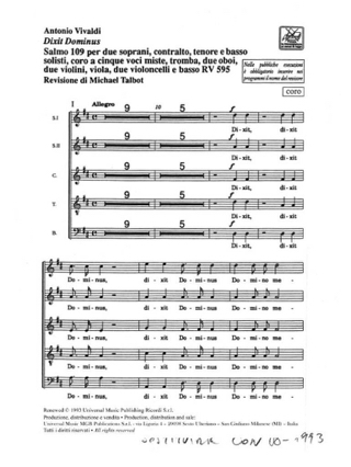 Dixit RV 595. Choeur Set - VIVALDI - Partition - Chœur